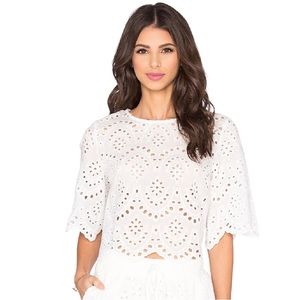 Revolve Bishop + Young Margaux White Eyelet 100% Cotton Crop Top Small